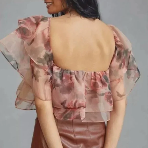 DOLAN Tiered Organza Floral Ruffle Top - Picture 2 of 4